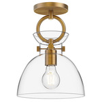 Waldo Semi Flush Ceiling Light - Clear Glass / Aged Gold