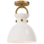 Waldo Semi Flush Ceiling Light - Glossy Opal / Aged Gold