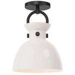 Waldo Semi Flush Ceiling Light - Glossy Opal / Matte Black