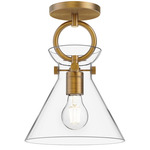 Emerson Semi Flush Ceiling Light - Clear Glass / Aged Gold
