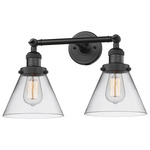 Large Cone Bathroom Vanity Light - Matte Black / Clear