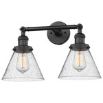 Large Cone Bathroom Vanity Light - Matte Black / Clear Seedy