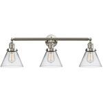 Large Cone Bathroom Vanity Light - Brushed Satin Nickel / Clear