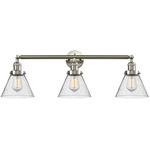 Large Cone Bathroom Vanity Light - Brushed Satin Nickel / Clear Seedy