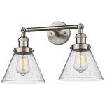 Large Cone Bathroom Vanity Light - Brushed Satin Nickel / Clear Seedy