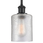 Cobbleskill Stem Hung Pendant - Matte Black / Clear Ripple