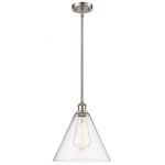 Berkshire Cone Stem Hung Pendant - Brushed Satin Nickel / Clear Seedy