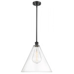 Berkshire Cone Large Stem Hung Pendant - Matte Black / Clear