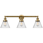 Large Cone Bathroom Vanity Light - Brushed Brass / Clear Seedy