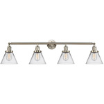 Large Cone Bathroom Vanity Light - Brushed Satin Nickel / Clear