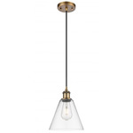 Berkshire Cone Cord Hung Pendant - Brushed Brass / Clear