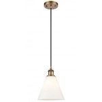 Berkshire Cone Cord Hung Pendant - Brushed Brass / Matte White