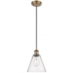 Berkshire Cone Cord Hung Pendant - Brushed Brass / Clear Seedy