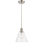 Berkshire Cone Cord Hung Pendant - Brushed Satin Nickel / Clear