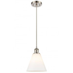 Berkshire Cone Cord Hung Pendant - Brushed Satin Nickel / Matte White