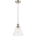 Berkshire Cone Cord Hung Pendant - Brushed Satin Nickel / Clear Seedy