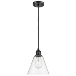 Berkshire Cone Cord Hung Pendant - Matte Black / Clear