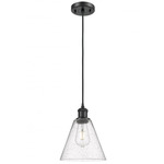 Berkshire Cone Cord Hung Pendant - Matte Black / Clear Seedy