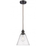 Berkshire Cone Cord Hung Pendant - Oil Rubbed Bronze / Clear Seedy