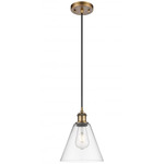 Berkshire Cone Cord Hung Pendant - Brushed Brass / Clear