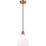 Berkshire Cone Cord Hung Pendant - Brushed Brass / Matte White