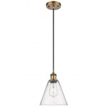 Berkshire Cone Cord Hung Pendant - Brushed Brass / Clear Seedy