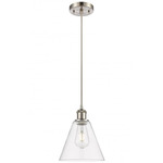 Berkshire Cone Cord Hung Pendant - Brushed Satin Nickel / Clear