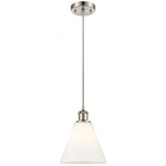 Berkshire Cone Cord Hung Pendant - Brushed Satin Nickel / Matte White