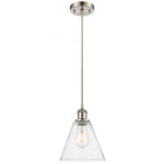 Berkshire Cone Cord Hung Pendant - Brushed Satin Nickel / Clear Seedy