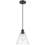 Berkshire Cone Cord Hung Pendant - Matte Black / Clear