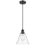 Berkshire Cone Cord Hung Pendant - Matte Black / Matte White