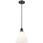 Berkshire Cone Cord Hung Pendant - Matte Black / Clear Seedy