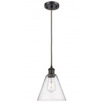 Berkshire Cone Cord Hung Pendant - Oil Rubbed Bronze / Clear Seedy