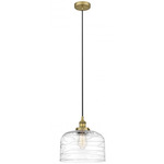 Bell Large Cord Hung Pendant - Brushed Brass / Clear Swirl