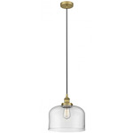 Bell Large Cord Hung Pendant - Brushed Brass / Clear