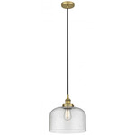 Bell Large Cord Hung Pendant - Brushed Brass / Clear Seedy