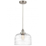 Bell Large Cord Hung Pendant - Brushed Satin Nickel / Clear Swirl