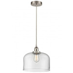 Bell Large Cord Hung Pendant - Brushed Satin Nickel / Clear