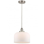 Bell Large Cord Hung Pendant - Brushed Satin Nickel / Matte White