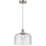 Bell Large Cord Hung Pendant - Brushed Satin Nickel / Clear Seedy