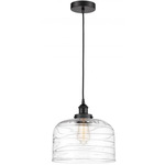 Bell Large Cord Hung Pendant - Matte Black / Clear Swirl