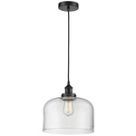 Bell Large Cord Hung Pendant - Matte Black / Clear
