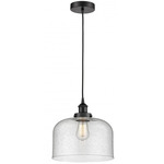 Bell Large Cord Hung Pendant - Matte Black / Clear Seedy