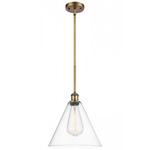 Berkshire Cone Stem Hung Pendant - Brushed Brass / Clear