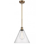 Berkshire Cone Stem Hung Pendant - Brushed Brass / Clear Seedy