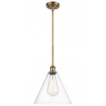 Berkshire Cone Stem Hung Pendant - Brushed Brass / Clear