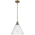 Berkshire Cone Stem Hung Pendant - Brushed Brass / Clear Seedy