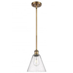 Berkshire Cone Stem Hung Pendant - Brushed Brass / Clear Seedy