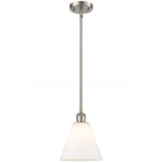 Berkshire Cone Stem Hung Pendant - Brushed Satin Nickel / Matte White