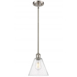 Berkshire Cone Stem Hung Pendant - Brushed Satin Nickel / Clear Seedy
